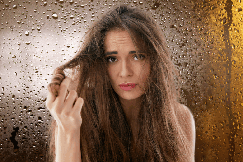 Frizz-Free Summer: Best Humidity-Proof Hair Treatments 2025 1 Showing hair without humidity-proof hair treatments